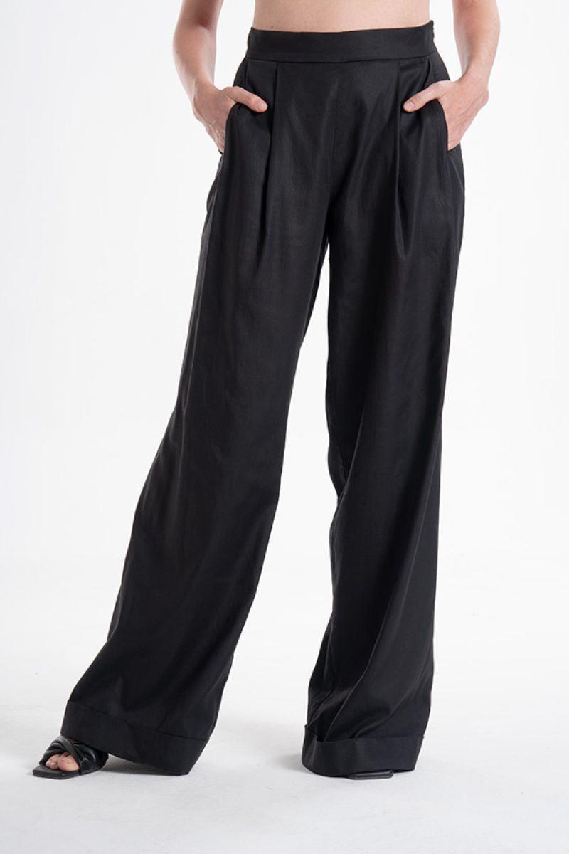 Aitna Black Palazzo Light Pants From Tencel Lyocell