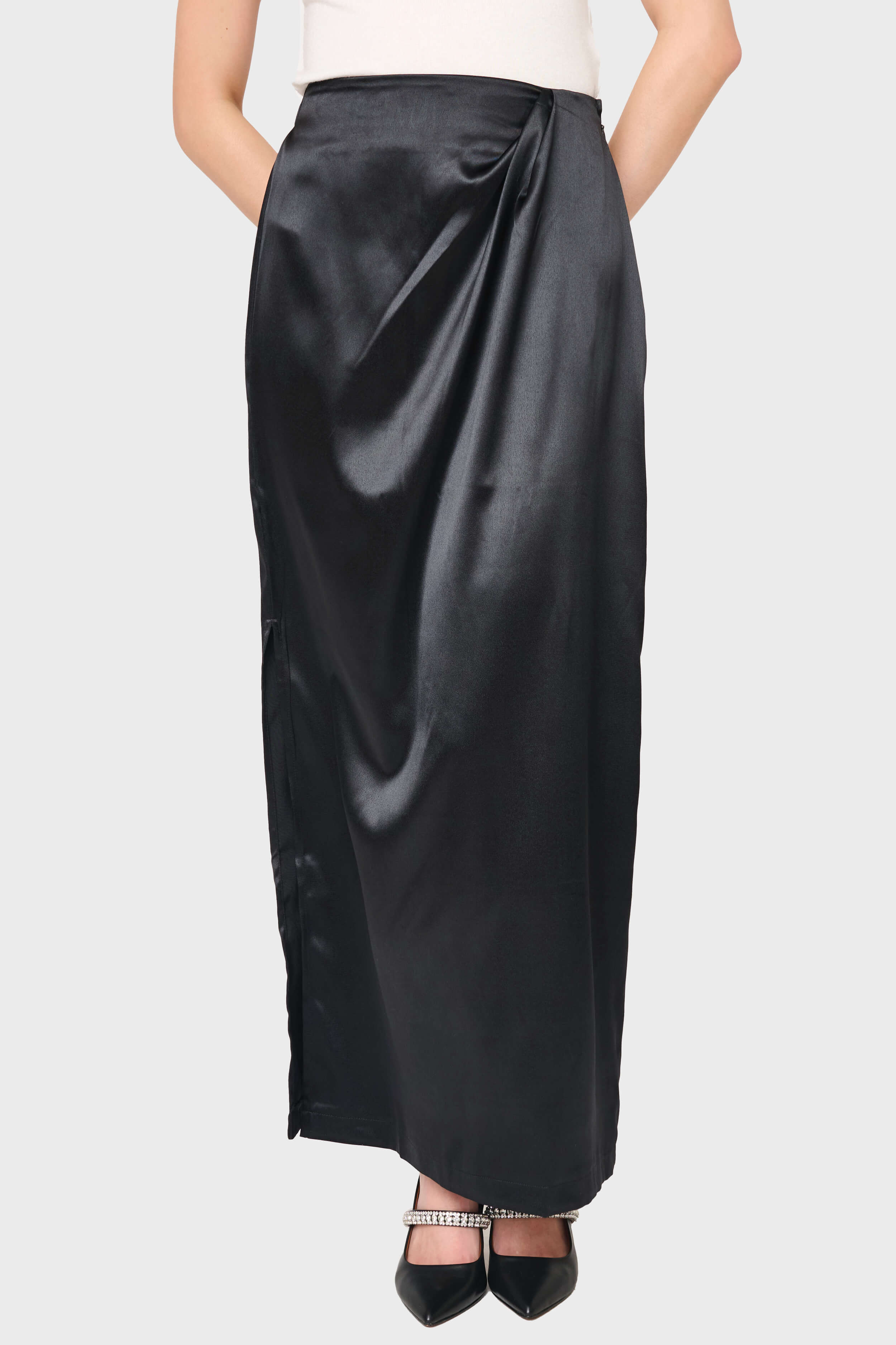 Satin Maxi Skirt With Pleat Details