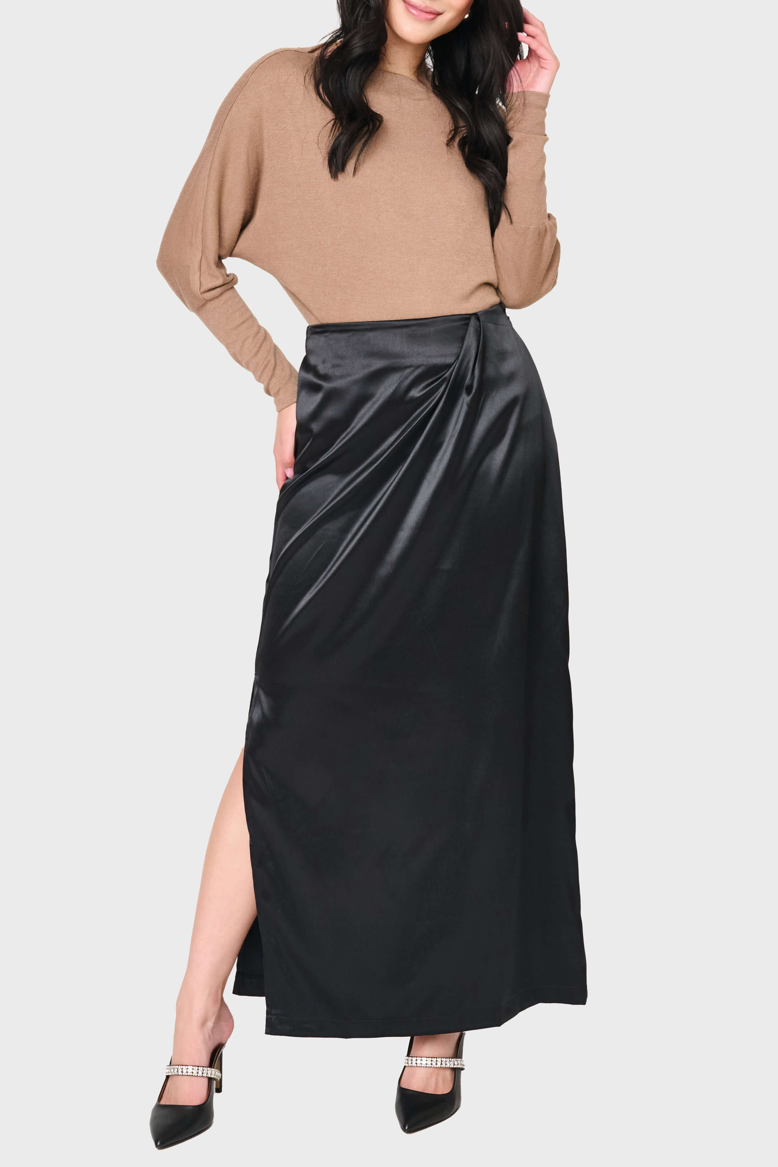 Satin Maxi Skirt With Pleat Details