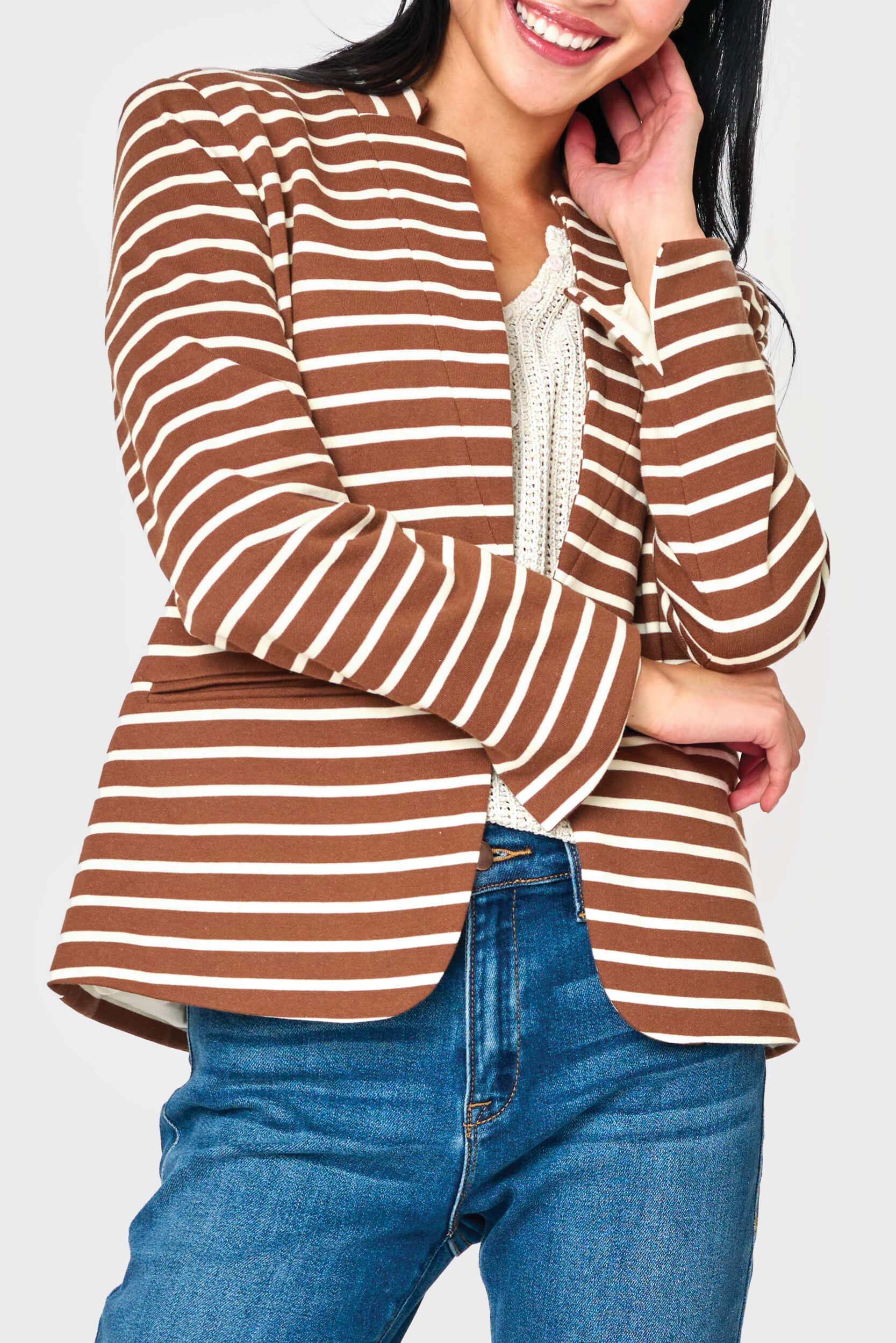 Striped Notch Collar Blazer