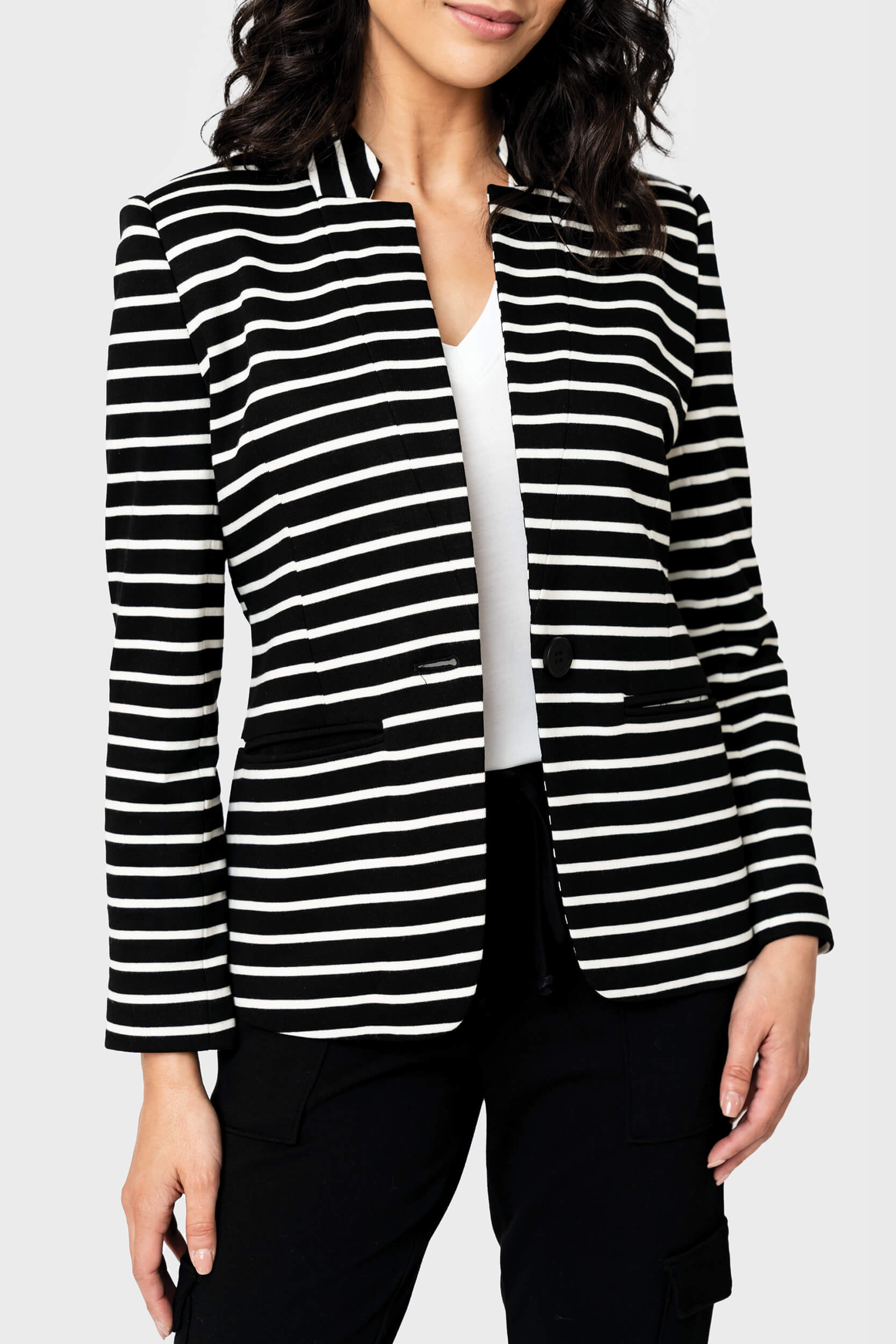 Striped Notch Collar Blazer