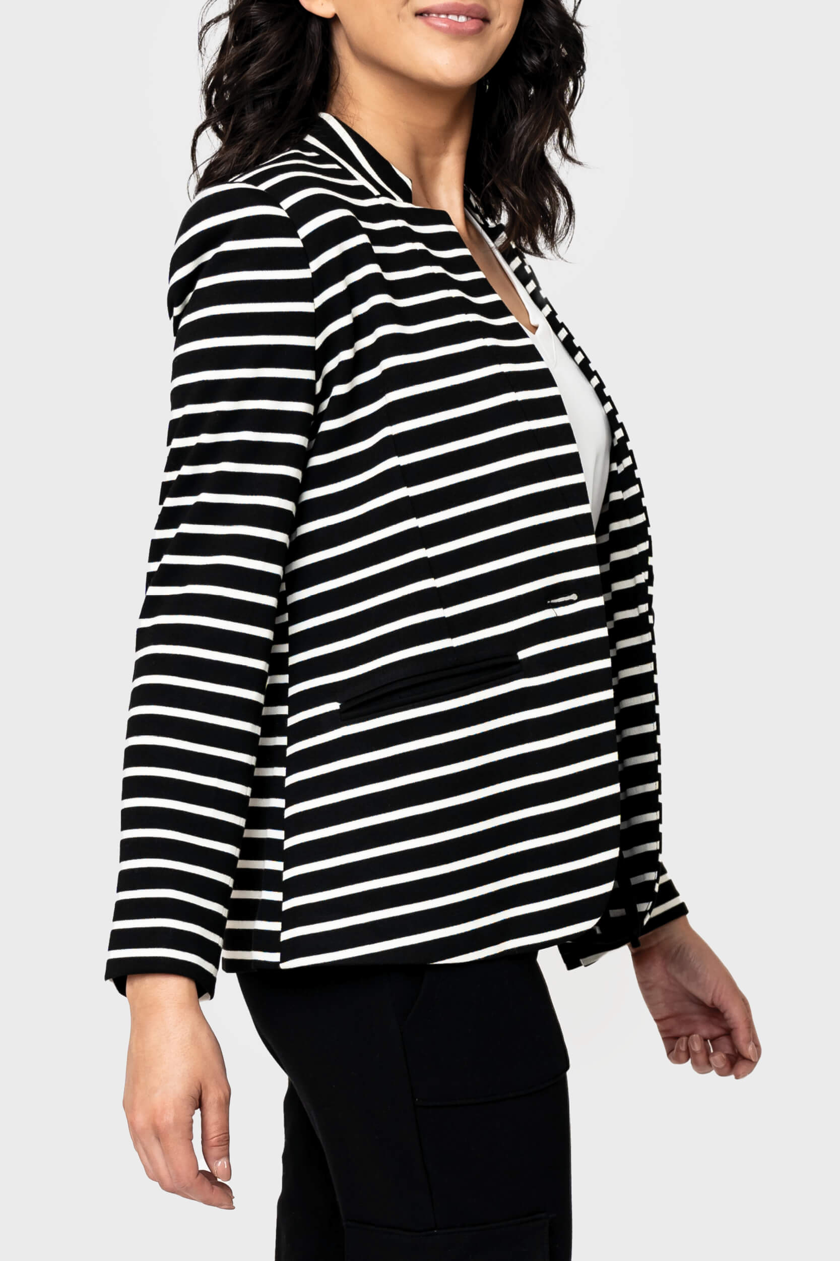 Striped Notch Collar Blazer