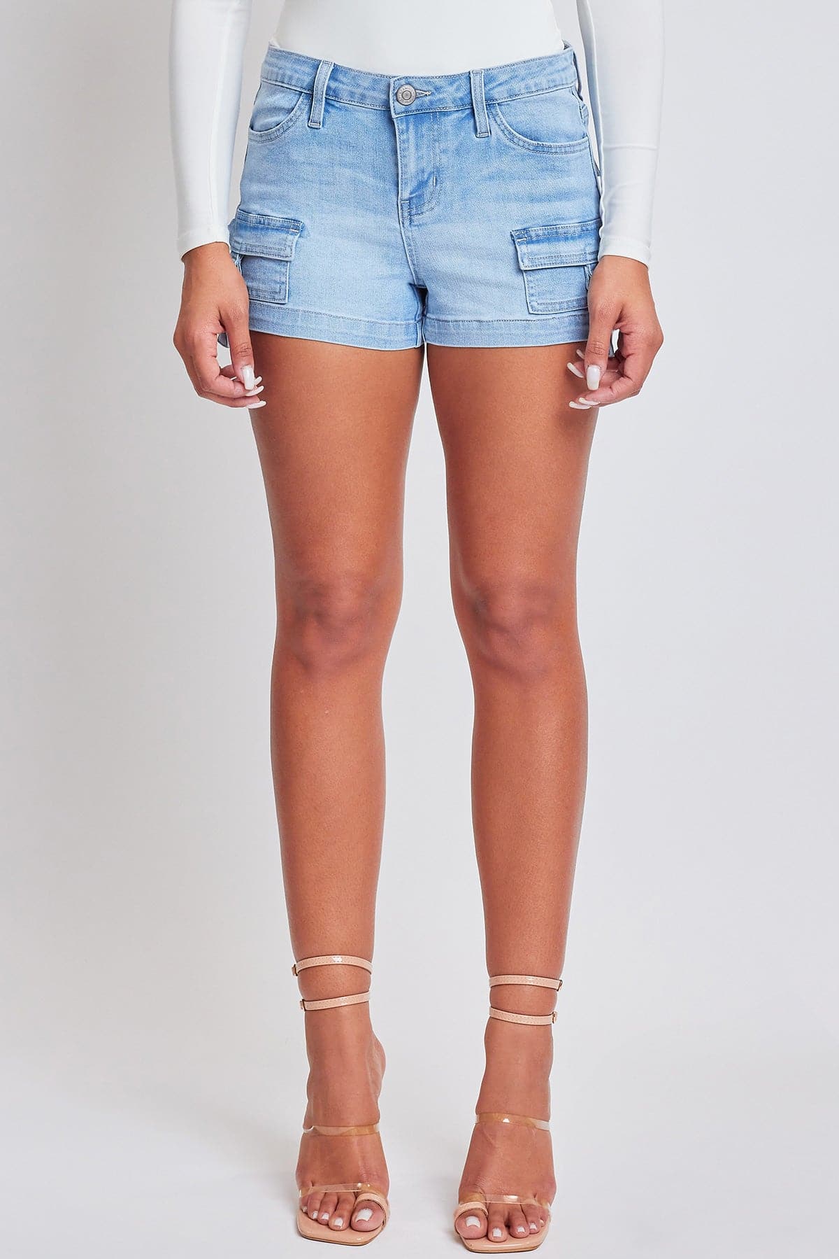 Women's Denim Cargo Shorts With D-ring Detail