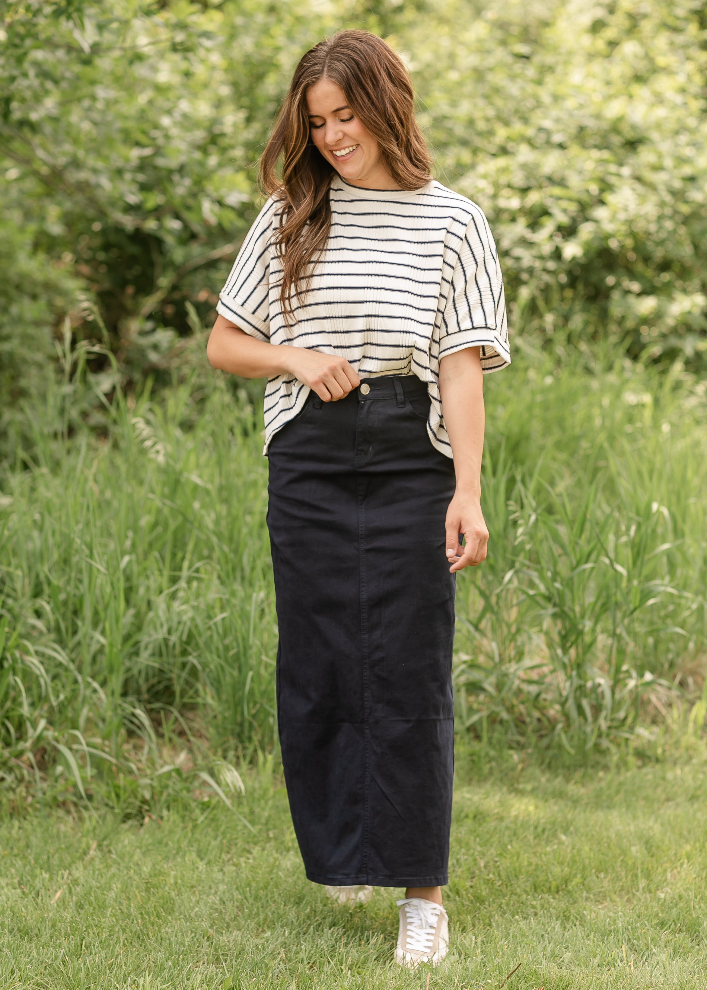 Stella Navy Maxi Denim Skirt | Includes Plus Size