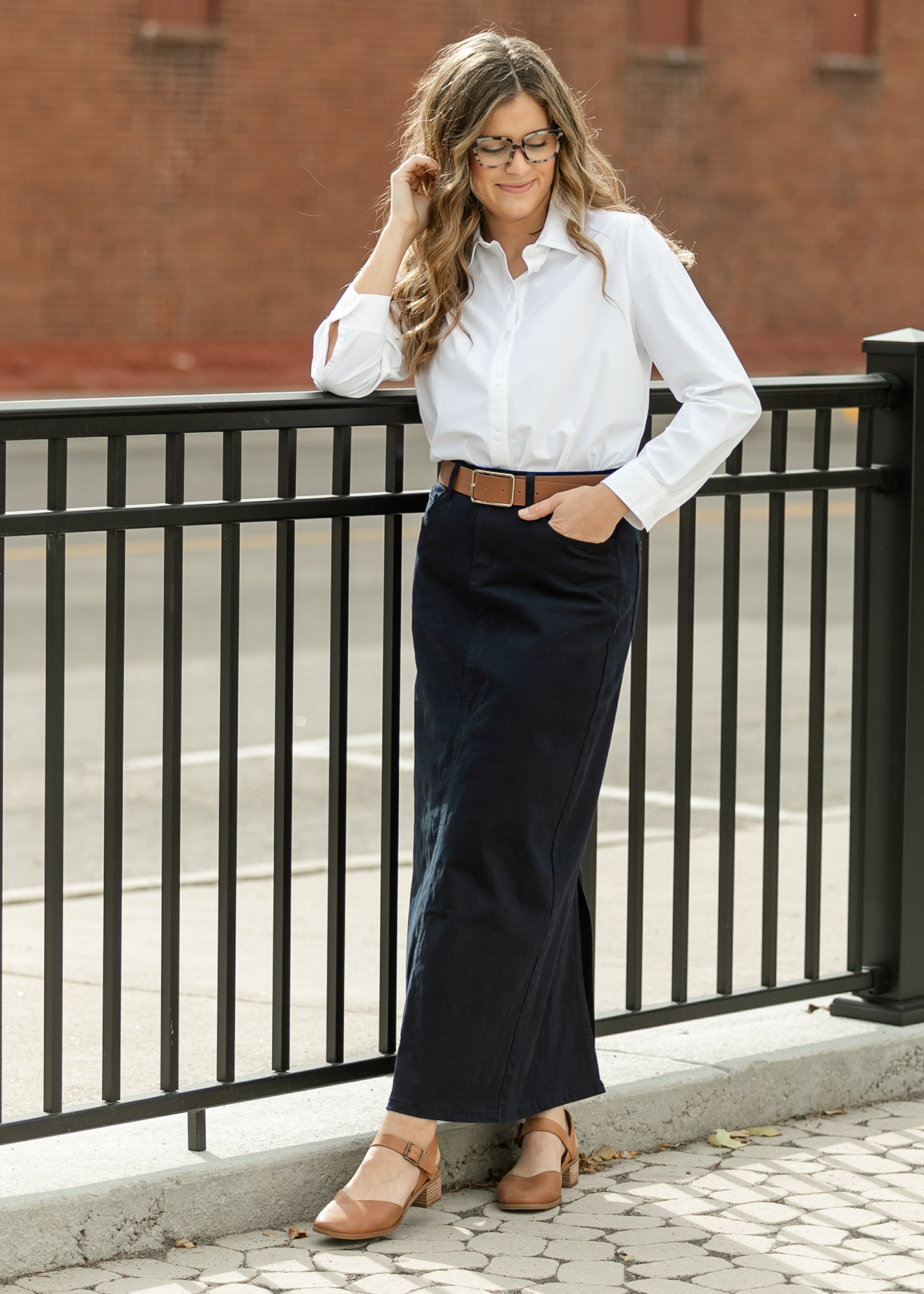 Stella Navy Maxi Denim Skirt | Includes Plus Size