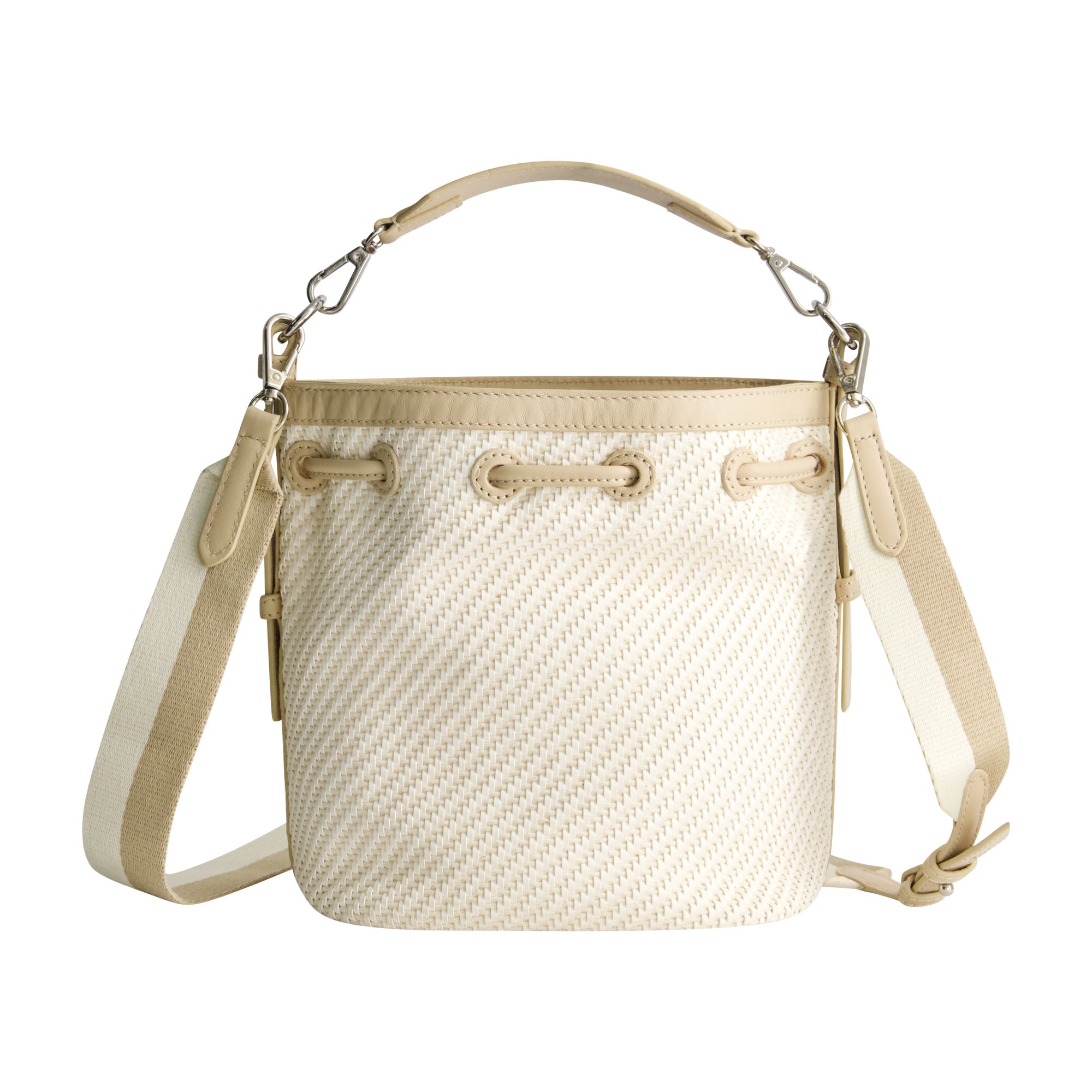 Tommy Bahama Soft Woven Drawstring Bucket Bag, Tan/white