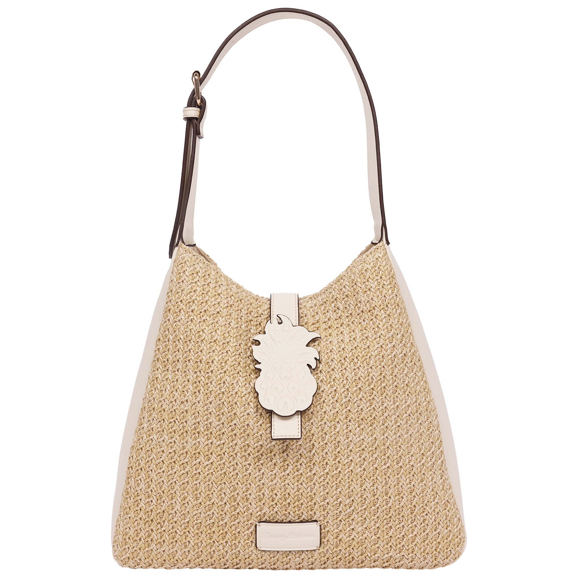 Tommy Bahama Logo Tab Raffia Hobo Bag – Woven Straw Shoulder Bag With Pineapple Accent