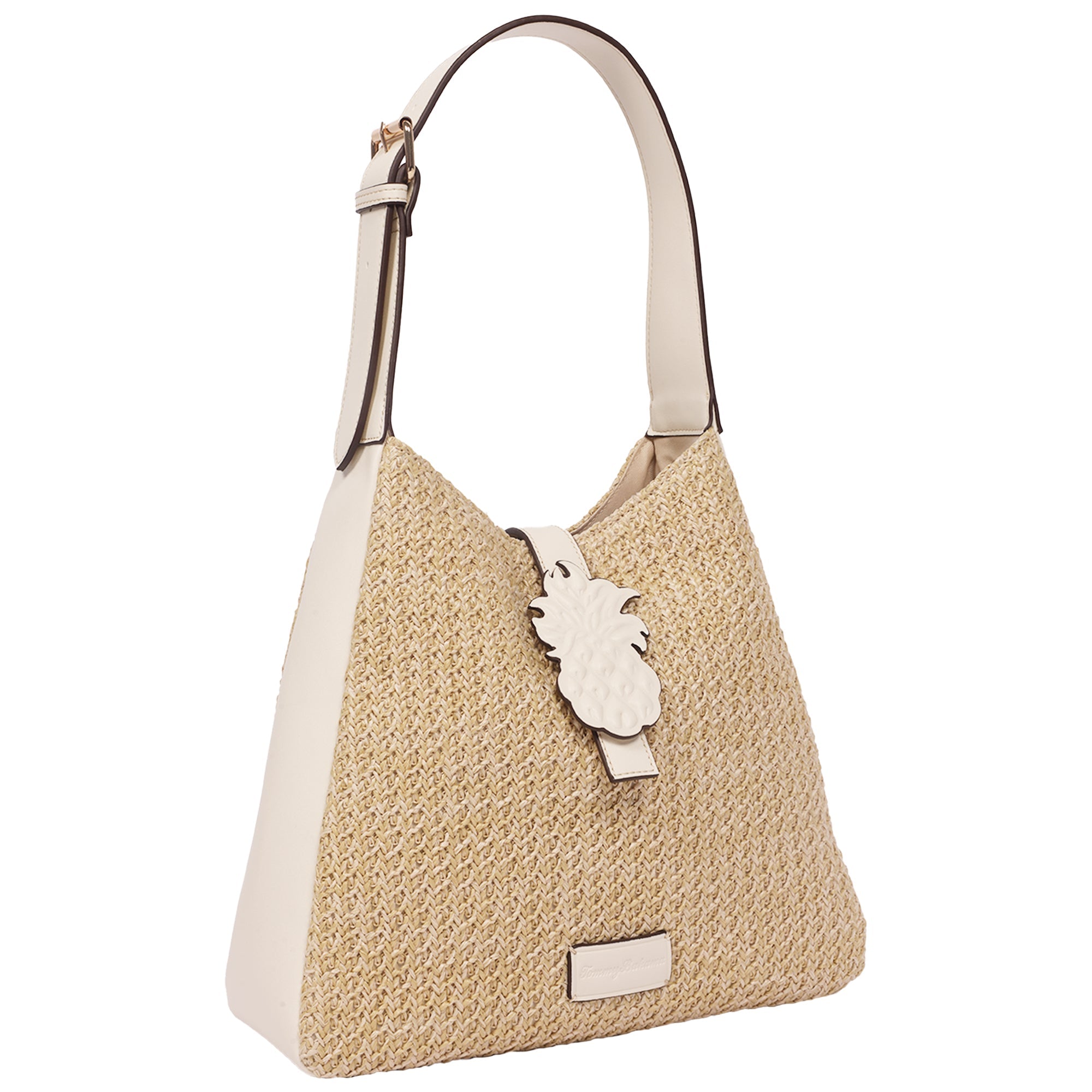 Tommy Bahama Logo Tab Raffia Hobo Bag – Woven Straw Shoulder Bag With Pineapple Accent