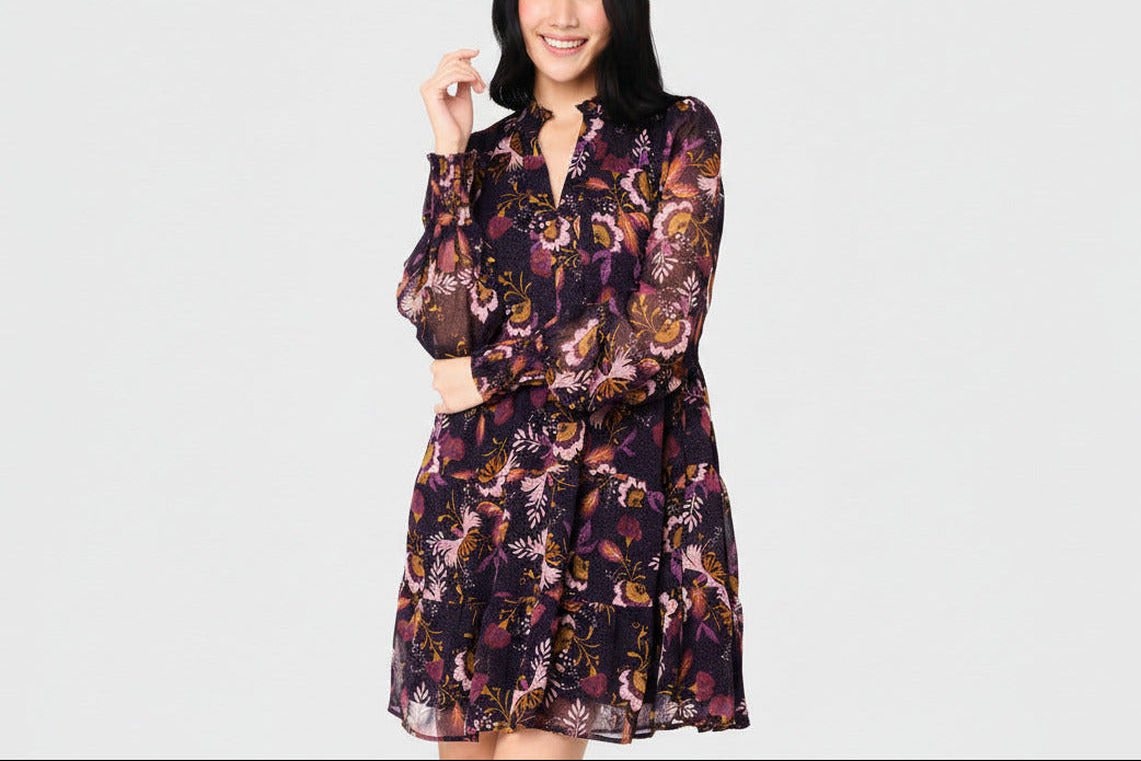 Gibsonlook Long Sleeve Chiffon Decked Out Day Dress
