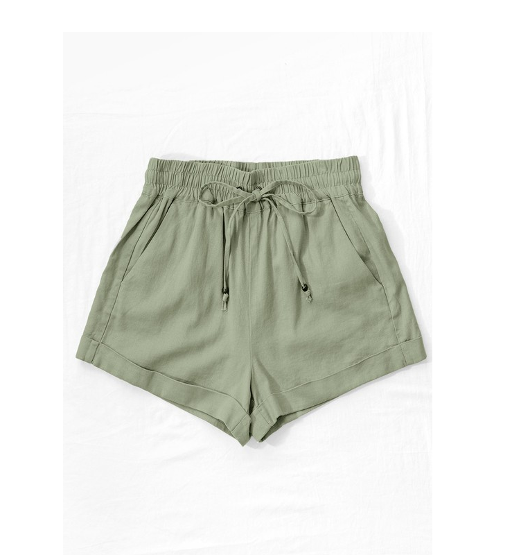 Linen Waistband Shorts With String Tie